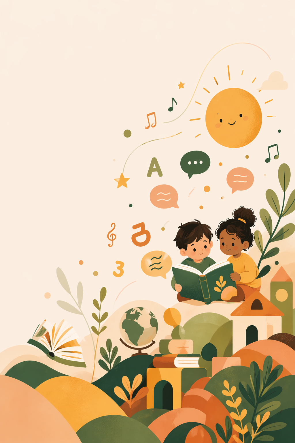 Velvio brand illustration representing multilingual educational media for young children